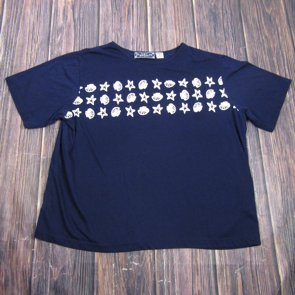 CST SPORT Womens 1X Blue T-Shirt Short Sleeve Crew Neck Vintage 90s